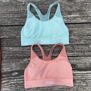 Lot of 2 PINK Sport Victoria's Secret Women's Sports Bra  Size Medium Pink/Green
